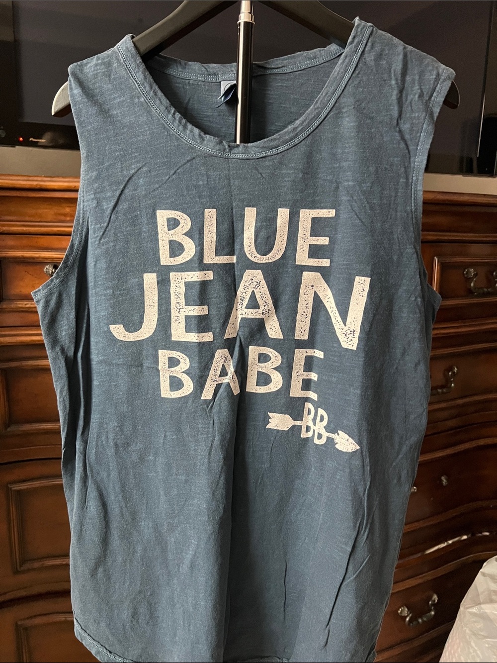 Blue Jean Babe Graphic Muscle Tank - Blue